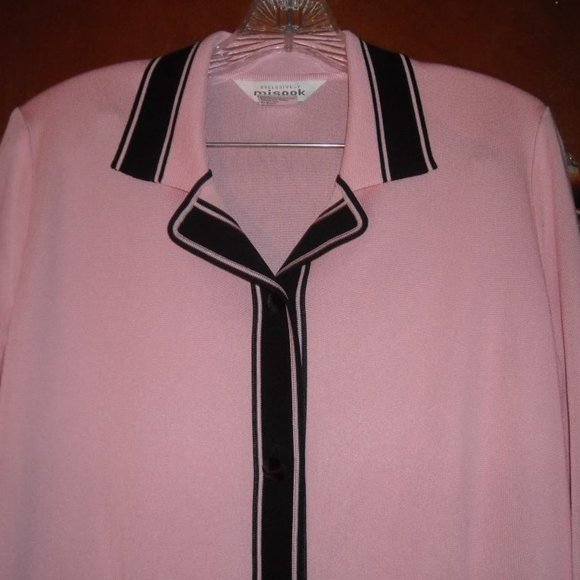 Womens Exclusively Misook Pink Black Cardigan Sweater Jacket Top Small - Picture 2 of 4